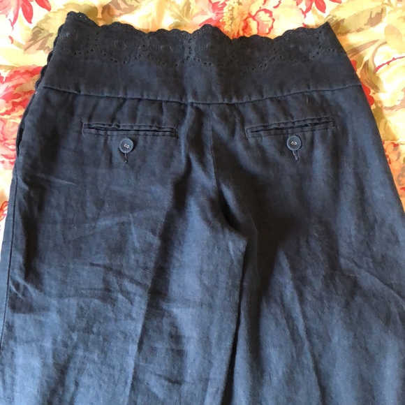 ELEVENSES Size 2 Sailor Pant Wide Leg Crop Linen Embroidery Eyelet Blue $128 NEW - Picture 10 of 11